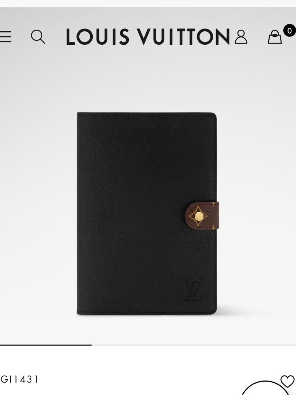 Louis Vuitton Charles Black Leather Notebook Cover - Like new